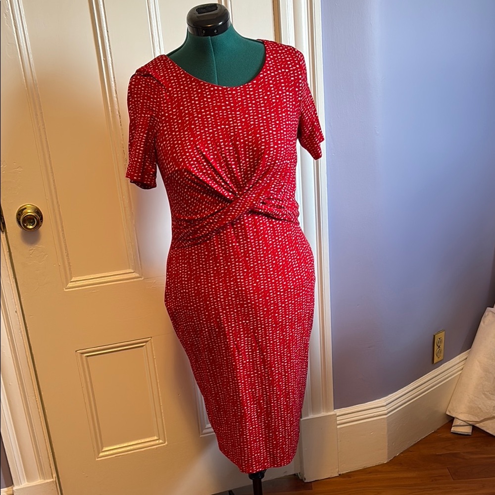 Red Sheath Midi Dress with Crew Neck for Work